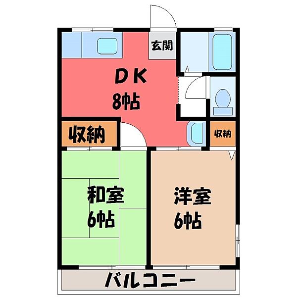栃木県宇都宮市駒生町(賃貸アパート2DK・2階・40.51㎡)の写真 その2