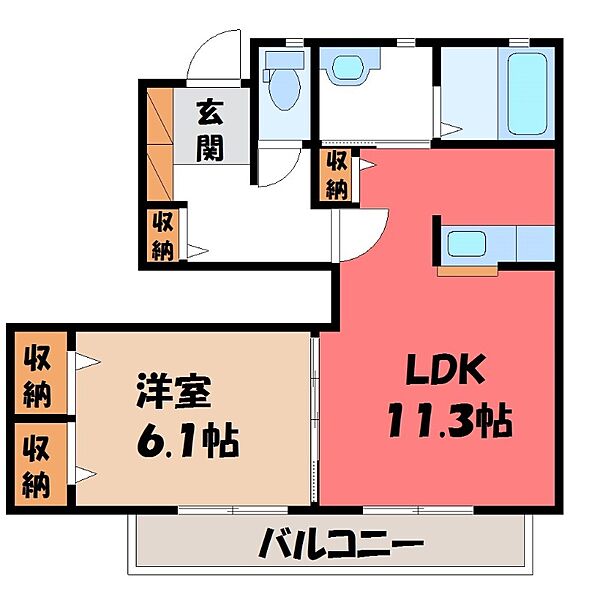 プライマリー今宮台 壱番館 ｜栃木県宇都宮市今宮1丁目(賃貸アパート1LDK・1階・45.36㎡)の写真 その2