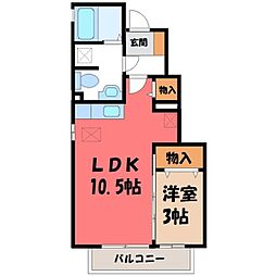 JR東北本線 雀宮駅 バス20分 さつき児童公園下車 徒歩2分の賃貸アパート 1階1LDKの間取り