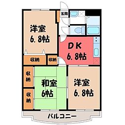 JR東北本線 宇都宮駅 徒歩17分の賃貸アパート 4階3DKの間取り