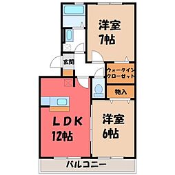 宇都宮芳賀ライトレール線 東宿郷駅 徒歩24分の賃貸アパート 3階2LDKの間取り