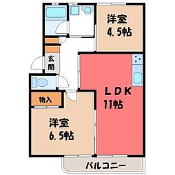 JR東北本線 宇都宮駅 6.4kmの賃貸マンション 3階2LDKの間取り