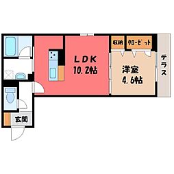 JR東北本線 宇都宮駅 徒歩10分の賃貸アパート 1階1LDKの間取り