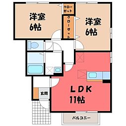 真岡鐵道 北真岡駅 徒歩2分の賃貸アパート 1階2LDKの間取り