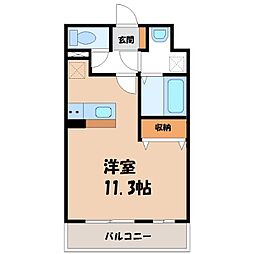 JR東北本線 雀宮駅 徒歩31分の賃貸マンション 1階1Kの間取り