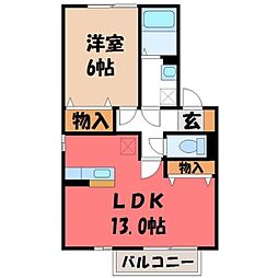 JR東北本線 岡本駅 バス22分 前原下車 徒歩6分の賃貸アパート 1階1LDKの間取り