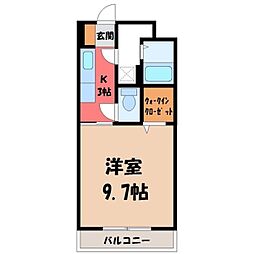 宇都宮芳賀ライトレール線 宇都宮大学陽東キャンパス駅 徒歩31分の賃貸マンション 1階1Kの間取り
