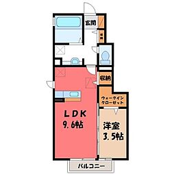 東武宇都宮線 おもちゃのまち駅 徒歩8分の賃貸アパート 1階1LDKの間取り