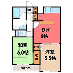千手ハイツ 2LDKの間取図画像