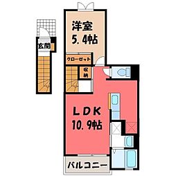 JR東北本線 石橋駅 バス9分 峰町下車 徒歩17分の賃貸アパート 2階1LDKの間取り