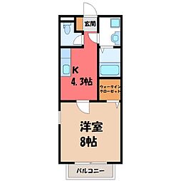 宇都宮芳賀ライトレール線 東宿郷駅 徒歩31分の賃貸アパート 1階1Kの間取り