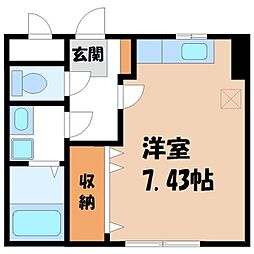 JR東北本線 宇都宮駅 バス10分 塙田十文字下車 徒歩4分の賃貸マンション 2階ワンルームの間取り