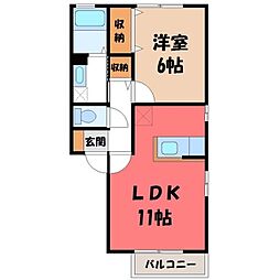 JR東北本線 石橋駅 徒歩5分の賃貸アパート 1階1LDKの間取り