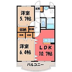JR東北本線 石橋駅 バス29分 上三川役場入口下車 徒歩3分の賃貸マンション 3階2LDKの間取り