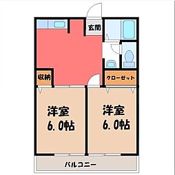 東武宇都宮線 西川田駅 バス4分 旭ヶ丘公民館下車 徒歩1分の賃貸アパート 2階2DKの間取り