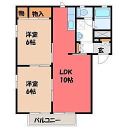 真岡鐵道 真岡駅 徒歩33分の賃貸アパート 1階2LDKの間取り