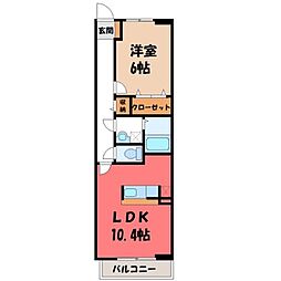 JR東北本線 石橋駅 バス14分 上三川役場入口下車 徒歩12分の賃貸マンション 3階1LDKの間取り