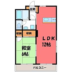 JR東北本線 宝積寺駅 徒歩30分の賃貸マンション 2階1LDKの間取り