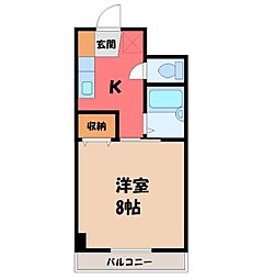東武宇都宮線 南宇都宮駅 徒歩16分の賃貸マンション 6階1Kの間取り