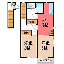 サンシティB 2DKの間取図画像