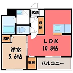 東武宇都宮線 東武宇都宮駅 徒歩27分の賃貸マンション 1階1LDKの間取り