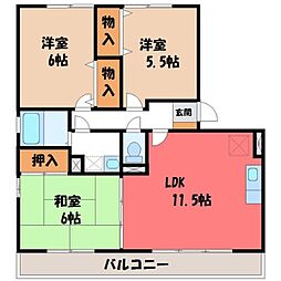 パルティール・ハイツ2 3LDKの間取図画像
