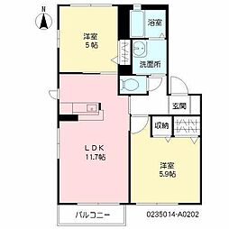 サンヒルズ下田B 2LDKの間取図画像