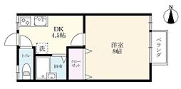 コーポタイヨウI 2階1DKの間取り