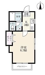 ハイツテクノ 2階1Kの間取り