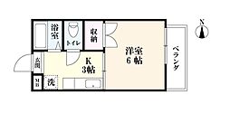 コーポ城南II 2階1Kの間取り