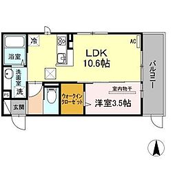 サザンクロス 1階1LDKの間取り