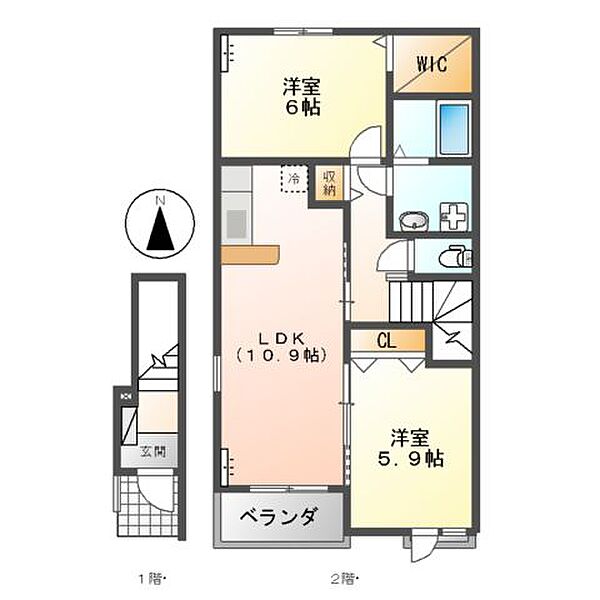 アミスタ ｜岐阜県岐阜市粟野東２丁目(賃貸アパート2LDK・2階・57.21㎡)の写真 その4