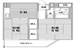 シャトー三愛 2DKの間取図画像