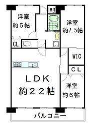 サンフラワーハイツ南港はなのまち住宅34号棟 3LDKの間取図画像
