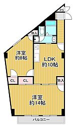 淡路第2ダイヤモンドハイム 2LDKの間取図画像