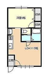 エンベリエ　ナミウチ 2階1LDKの間取り
