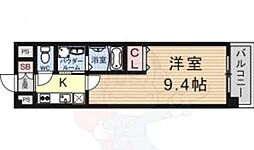 フォーシーズン南草津 3階1Kの間取り