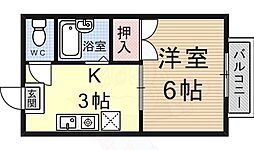 プチシャトー鳩時計 2階1Kの間取り