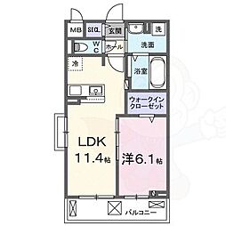 ラクーン守山 2階1LDKの間取り