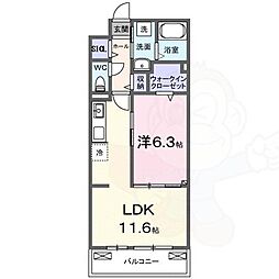 ラクーン守山 2階1LDKの間取り