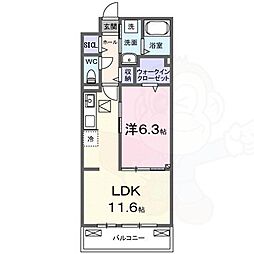 ラクーン守山 1階1LDKの間取り
