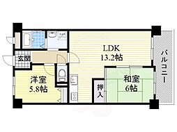 コンフォートDAIEI 4階2LDKの間取り