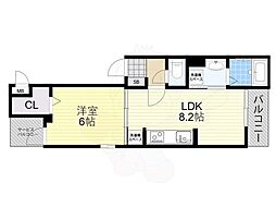 リベルテF・皐月 2階1LDKの間取り
