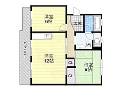 栗東ハイツB 2LDKの間取図画像