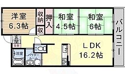 リサービア大津 6階3LDKの間取り