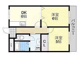 第5サンライフ瀬田 3階2DKの間取り
