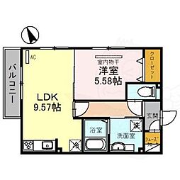 フラン岡 2階1LDKの間取り