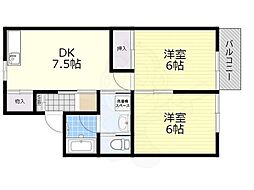 レイクハイム瀬田 1階2DKの間取り