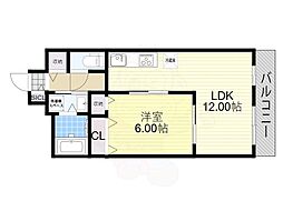 レスパスカルム 3階1LDKの間取り