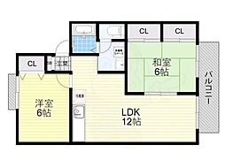 フォレストパークA棟 2階2LDKの間取り